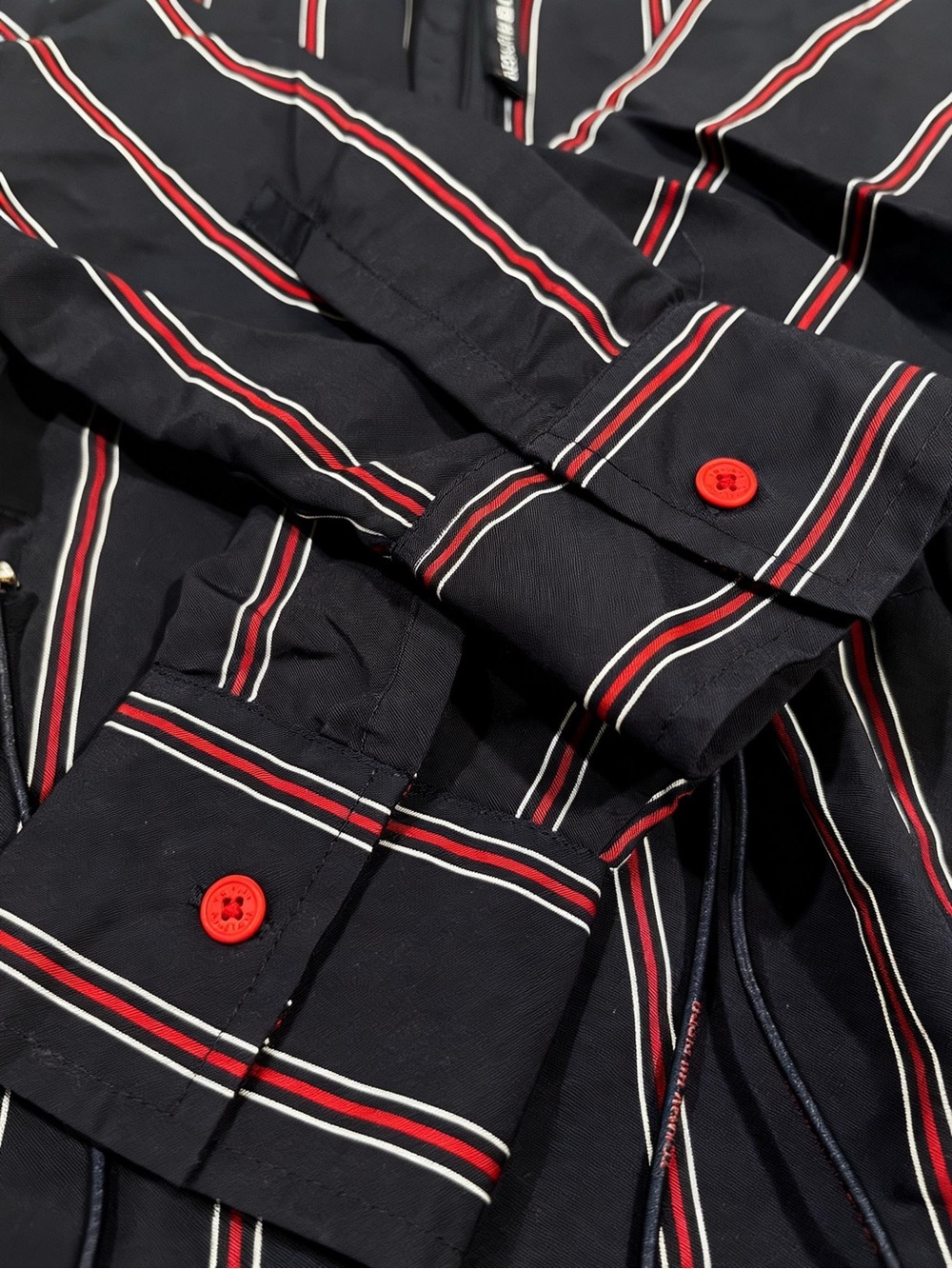 EUC Tommy Hilfiger Navy Red & White PinStripe Zippered Shirt/Shirt Dress Medium - Picture 6 of 13